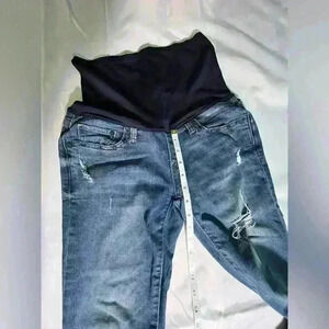 Maternity demi panel‎ distressed best girlfriend jeans